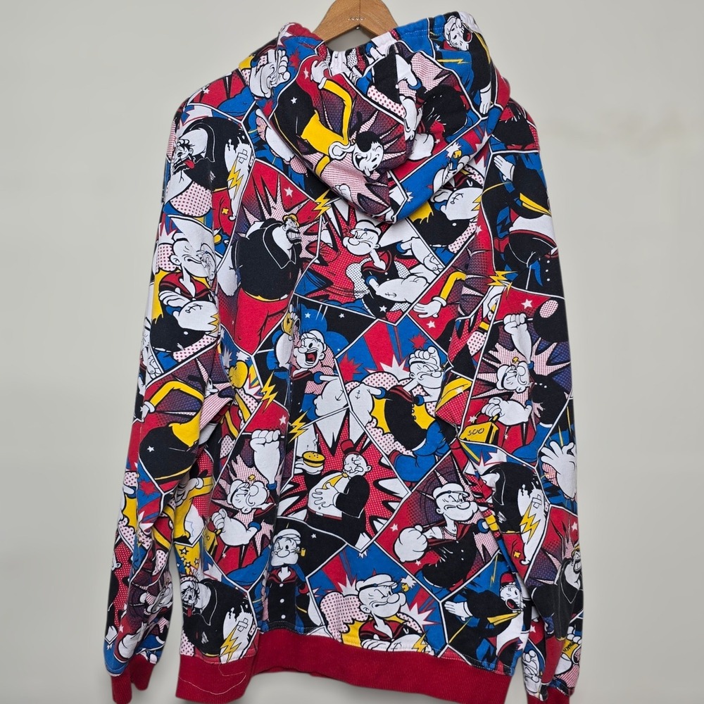 2018 Popeye‎ Grunge Print Hoodie Sweatshirt XL Colorful Comic Strip Characters - Picture 2 of 6